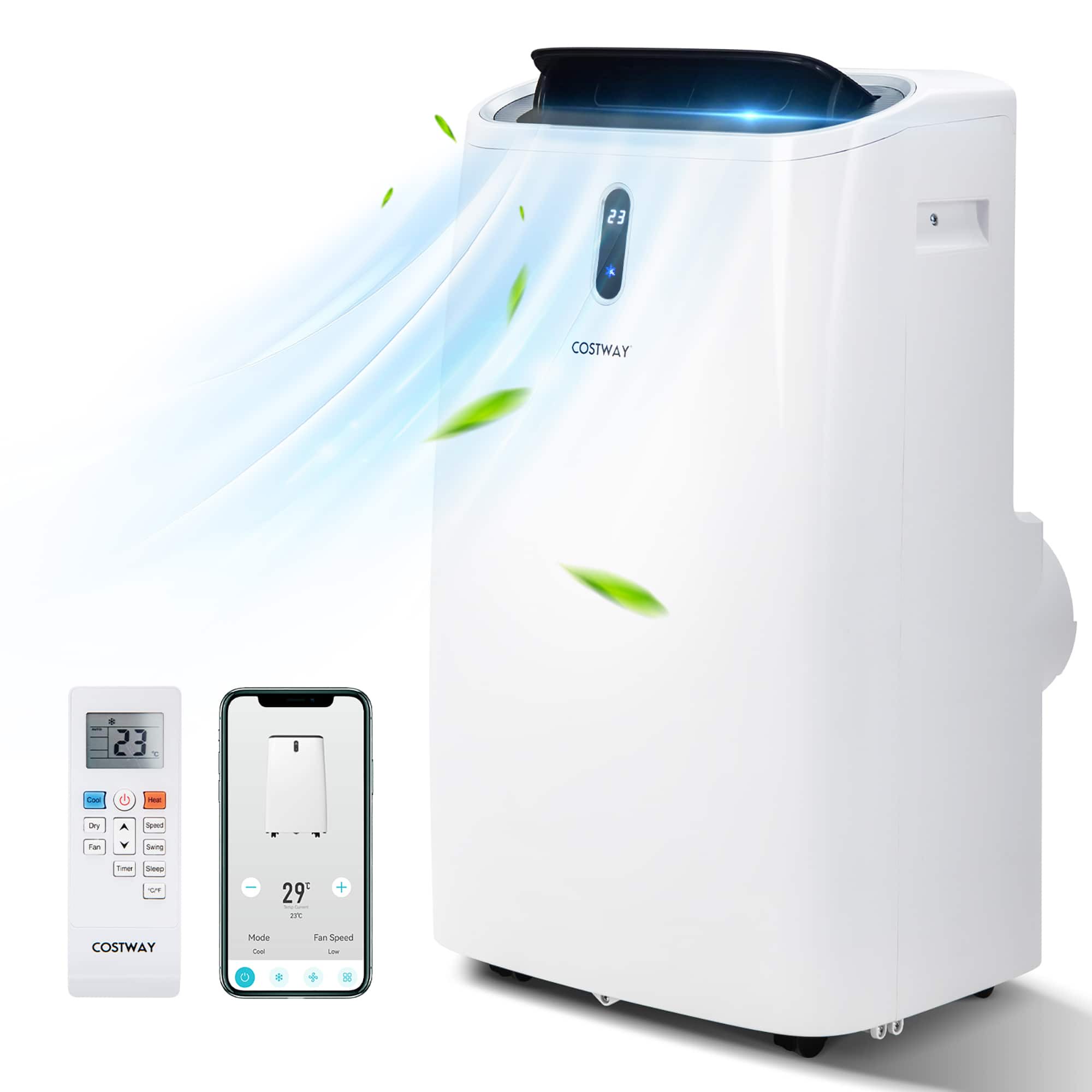 Costway - Ashrae 8000 BTU Portable Air Conditioner Cools up to 200 sq.ft & Dehumidifier Function Remote - White