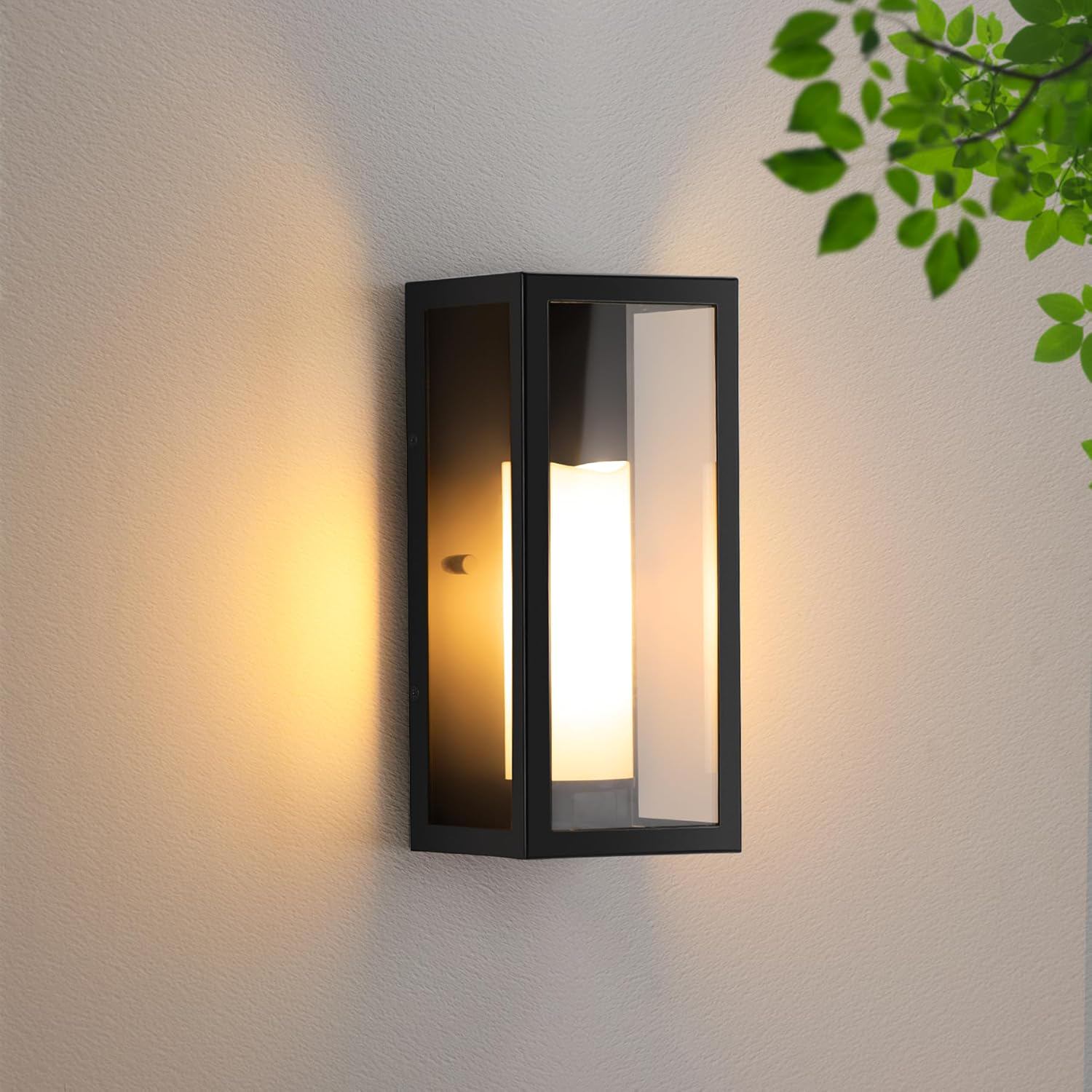 Porch Lights Outdoor, Exterior Wall Lantern Waterproof, Black Outside Porch Sconce Lighting with Glass Shade & Candle Cover Sleeve for House Garage Doorway Patio, 1 Pack