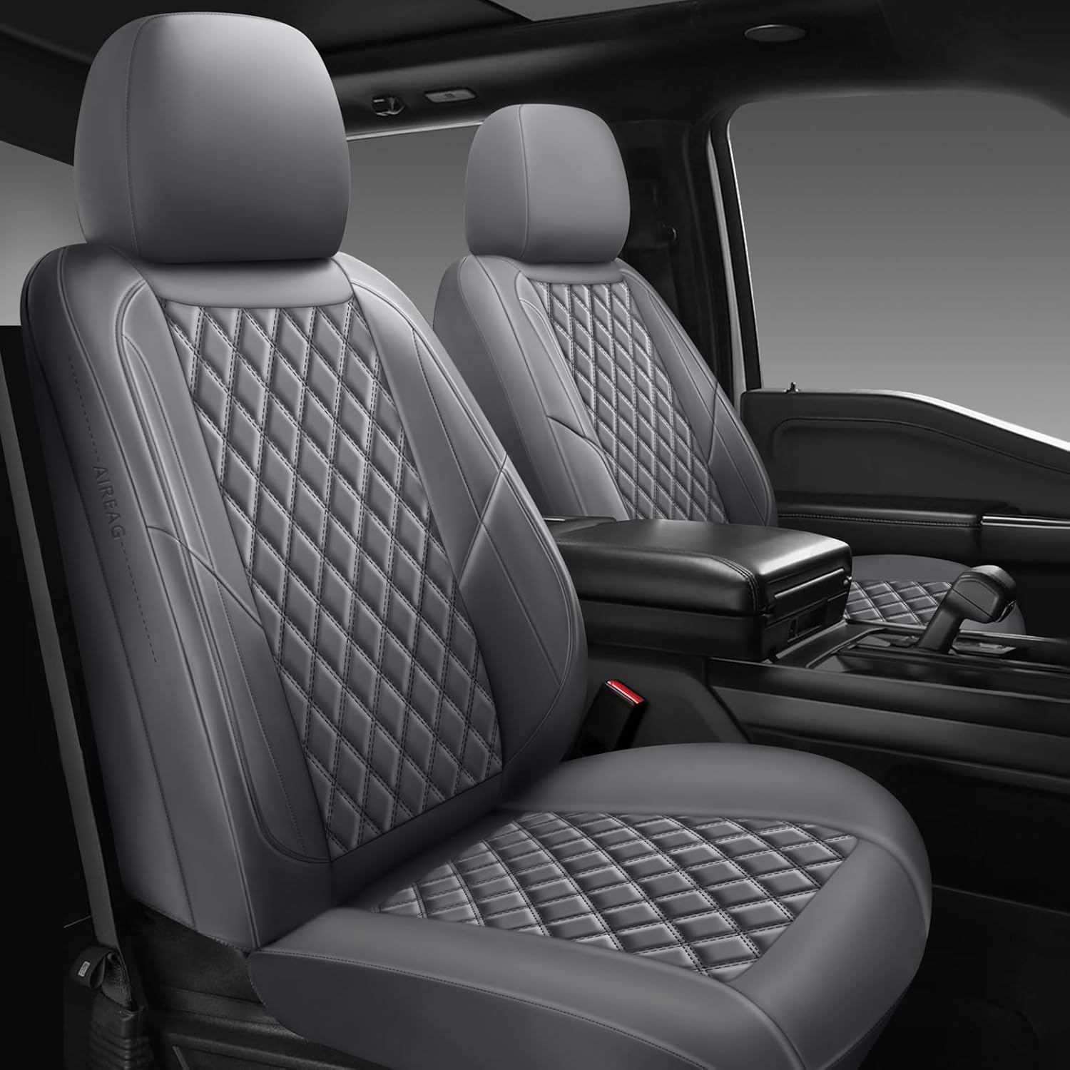 Premium Leather Car Seat Covers Full Set,Universal Fit for Cars,Trucks&SUVs,Waterproof Car Seat Cushion,Full Coverage Car Seat Protector with 5 Seats,Grey