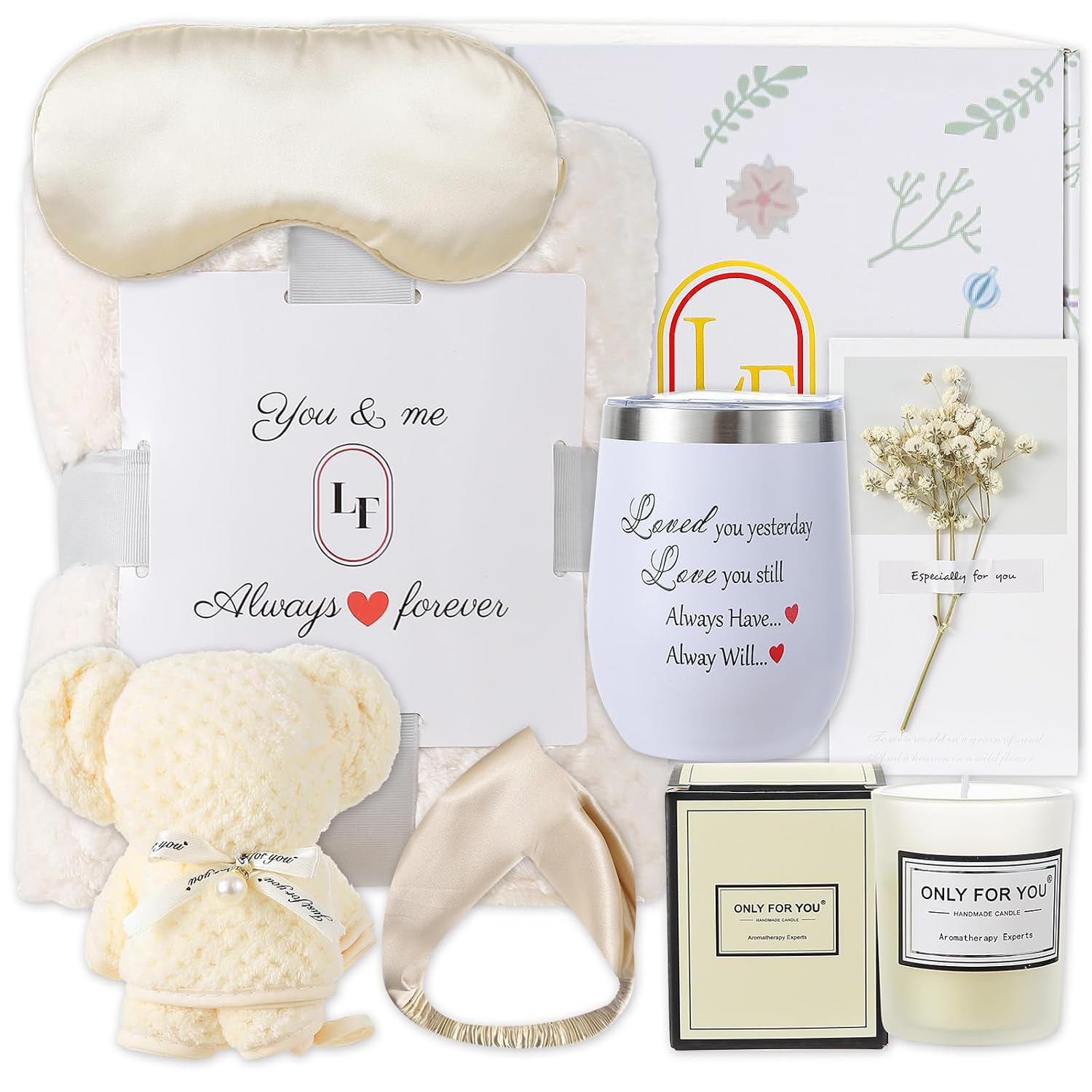 Birthday Gift for Women, Gift Basket for Girlfriend, Care Package for Women with Luxury Blanket, 8pcs Get Well Gift Basket for Wife, Sis, Friends and Coworkers