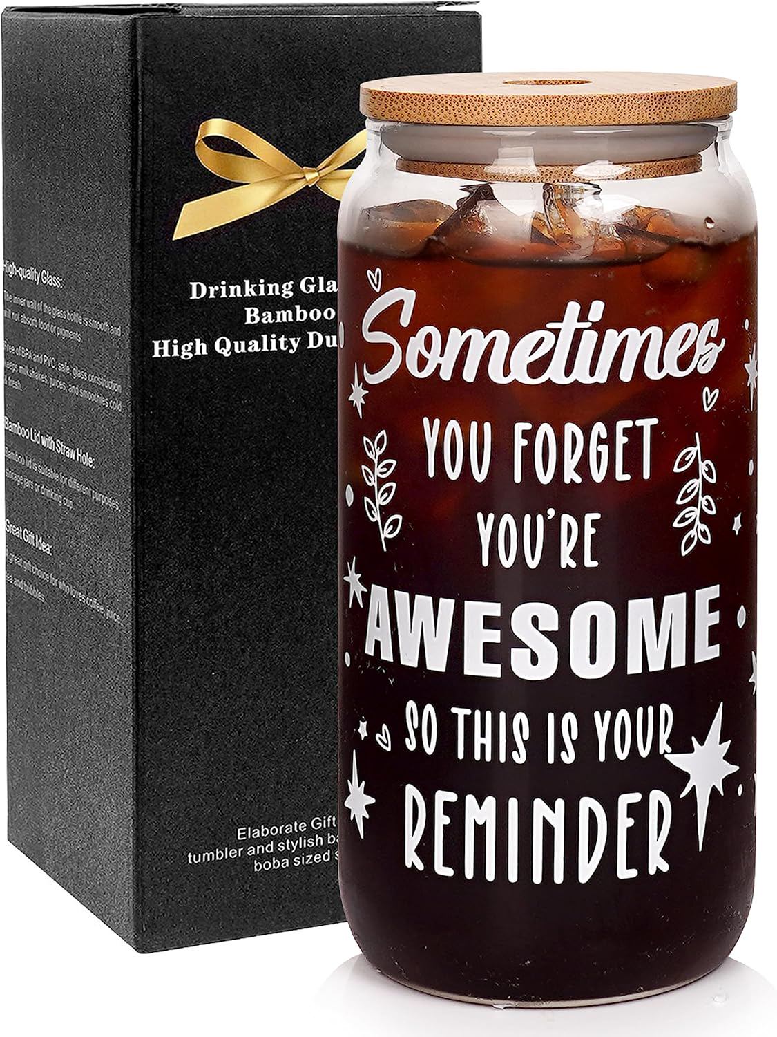 ANOTION Inspirational Valentine's Day Gift for Women - Sometimes You Forget You're Awesome Cute Glass Coffee Mug - Best Friend Birthday, Funny Thank You Present