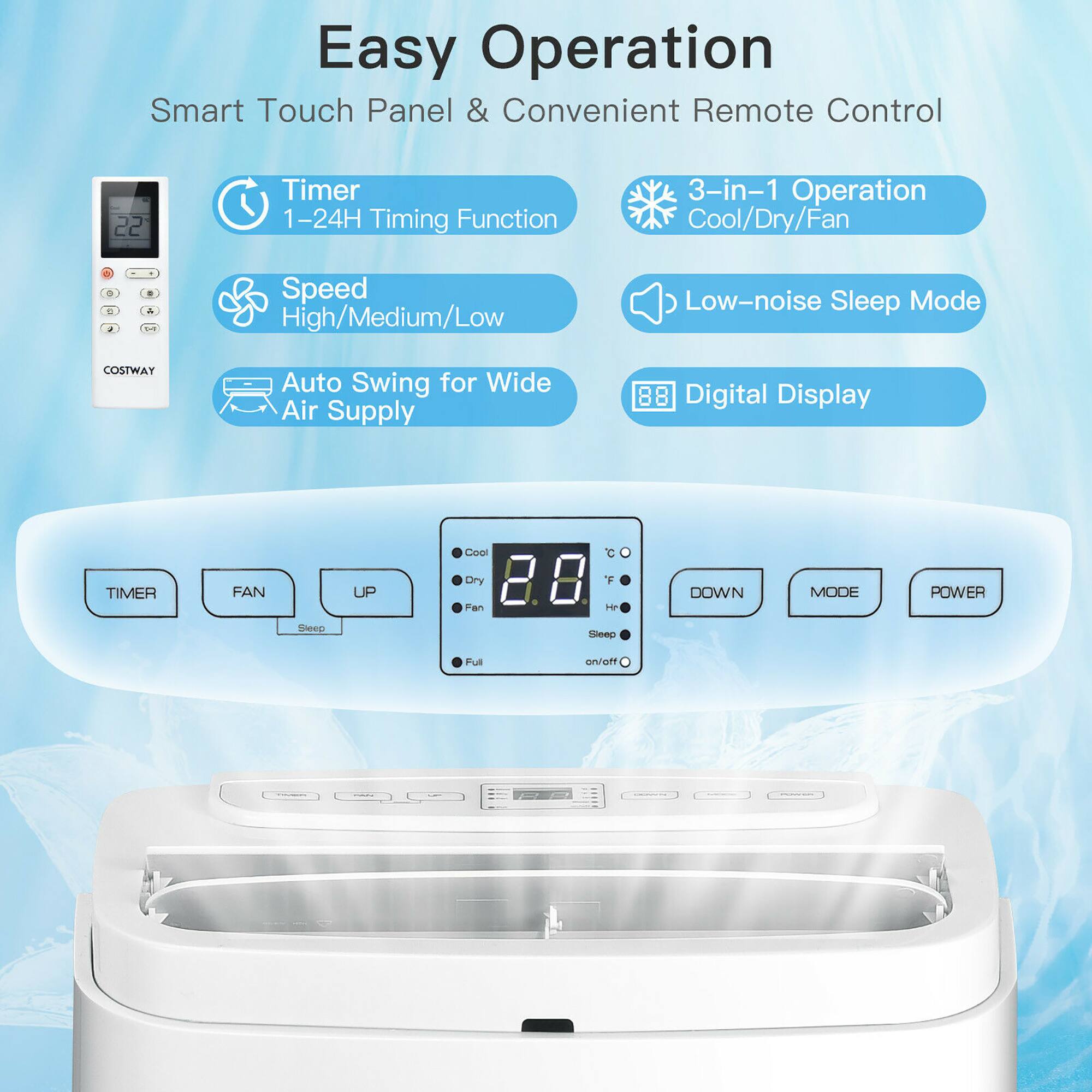 Costway - 6350 BTU Portable Air Conditioner Cools up to 350 sq.ft 3-in-1 Air Cooler Fan Dehumidifier w/ Remote - White
