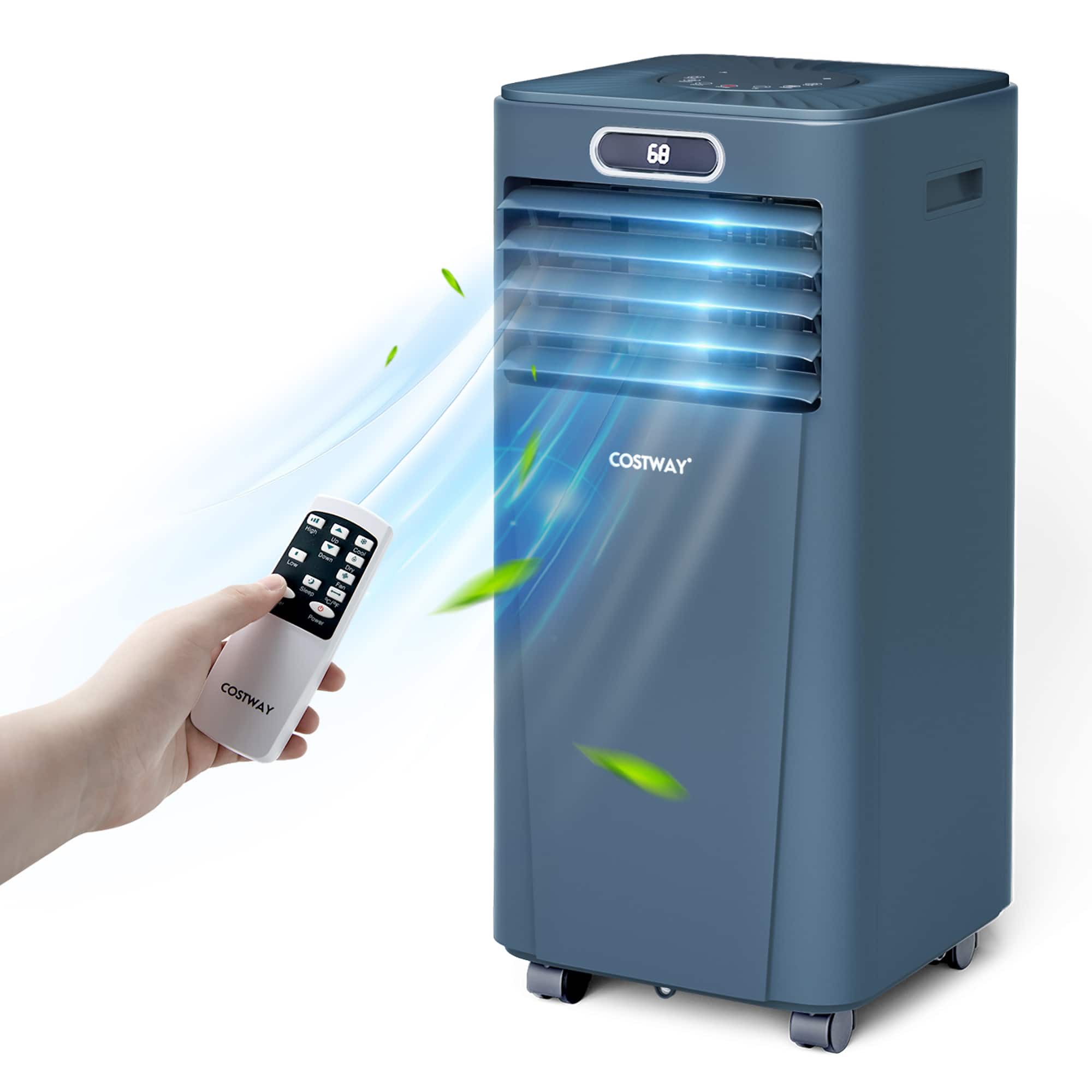 Costway - 6000 BTU Portable Air Conditioner Cools up to 350 sq.ft w/ Remote Control 3-in-1 Air Cooler w/ Drying - Dark Blue