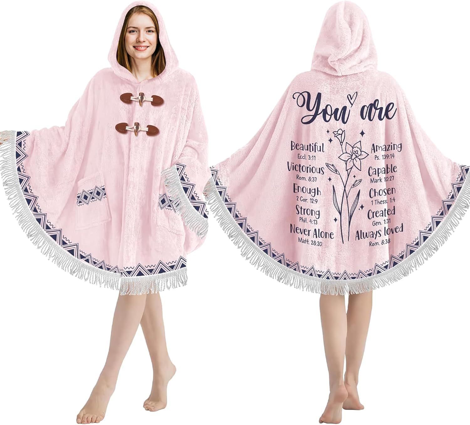 Bible Verse Fleece Wearable Blanket - Christian Gifts For Women, Mothers Day, Birthday Gifts For Women, Inspiration, Religious, Gifts For Mom, Friend, Sister - You Are Beautiful