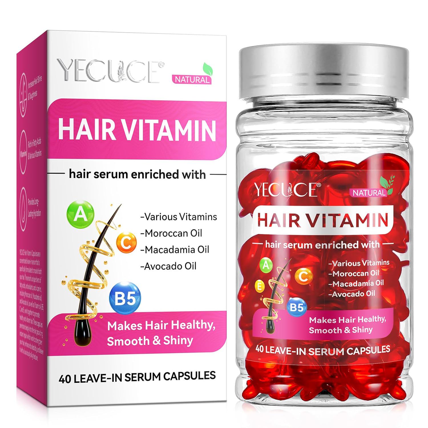 Hair Treatment Serum,Hair Capsules for Hair Growth and Moisturizing with Vitamin A C E Pro B5, Conditioner for Women & Men 40P