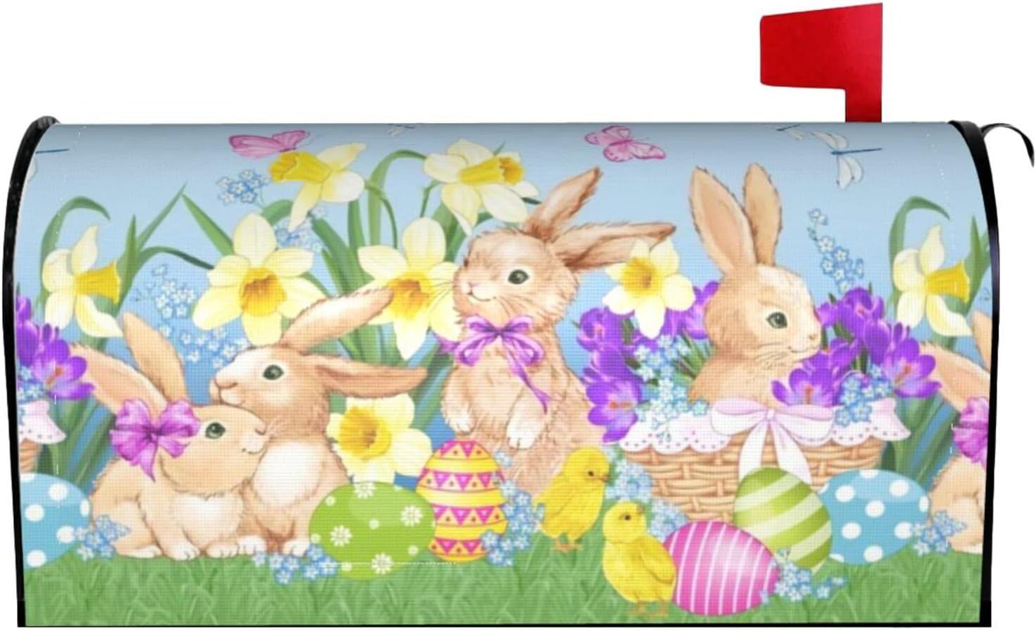 Easter Mailbox Cover Magnetic Standard Size 21 x 18 Inch Spring Summer Mailbox Wraps Easter Bunny Magnetic Mail Wraps Cover Post Letter Box Garden Home Decorations