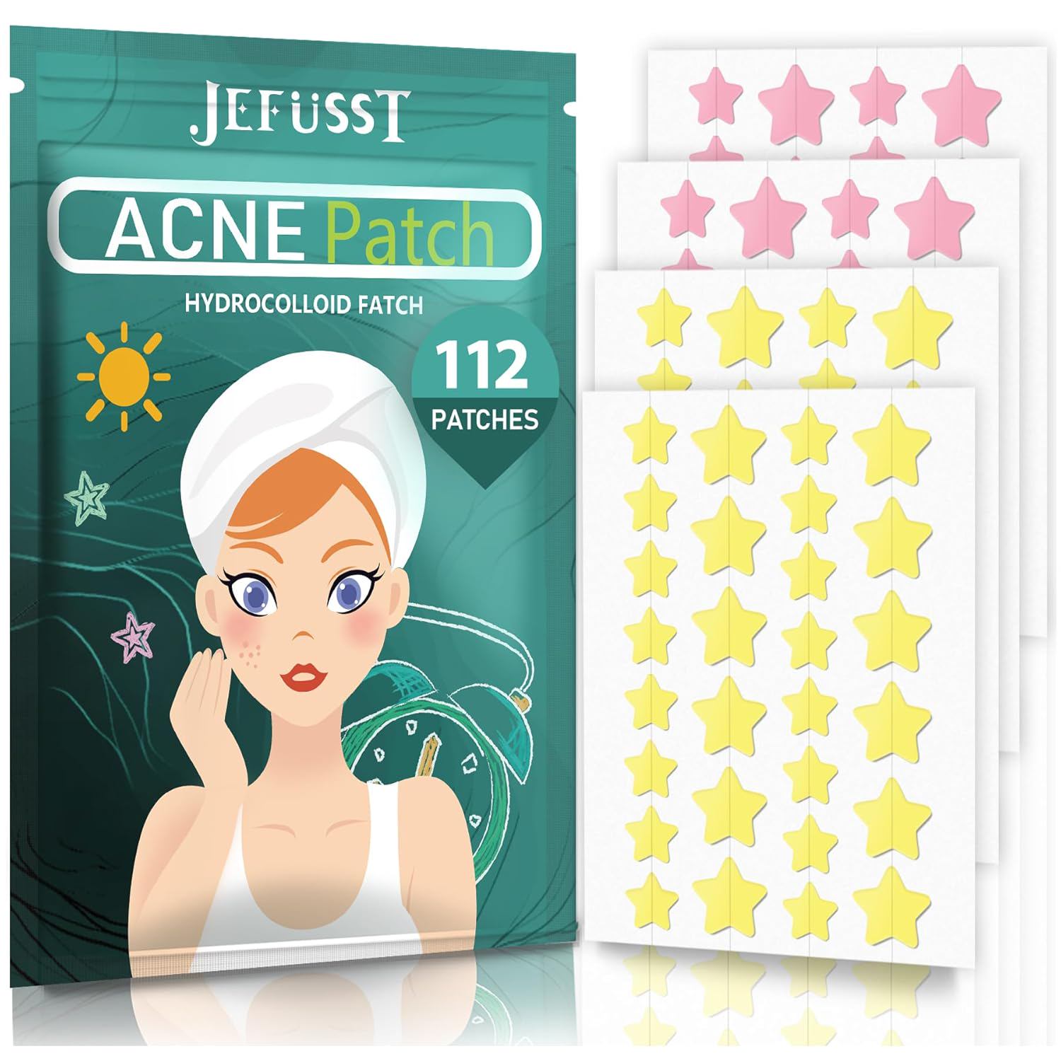 112 Counts Star Acne Patches, Star Pimple Patch Pimple Patches for Face Hydrocolloid Acne Patches Cute Zit Patches for Face Healing Sticker - Pink and Yellow