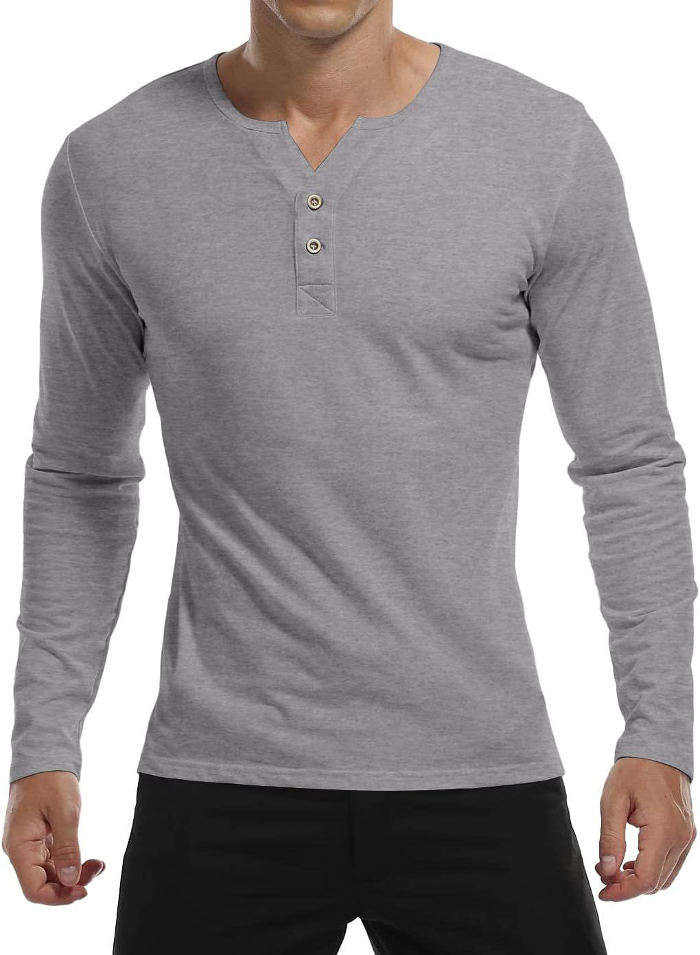 YTD Mens Summer Casual Short Sleeve Henley T-Shirts Button Placket Plain V Neck Shirts