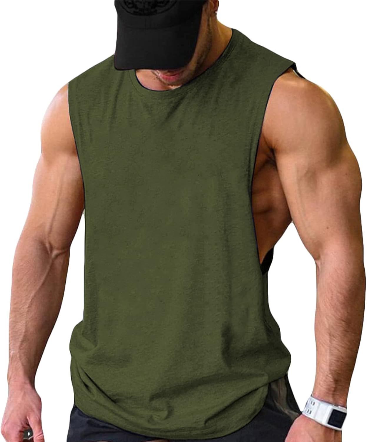 COOFANDY Men Workout Tank Top Gym Bodybuilding Sleeveless Muscle T Shirts Cut Off Shirts - (color: Army Green(1pcs), size: X-Large)