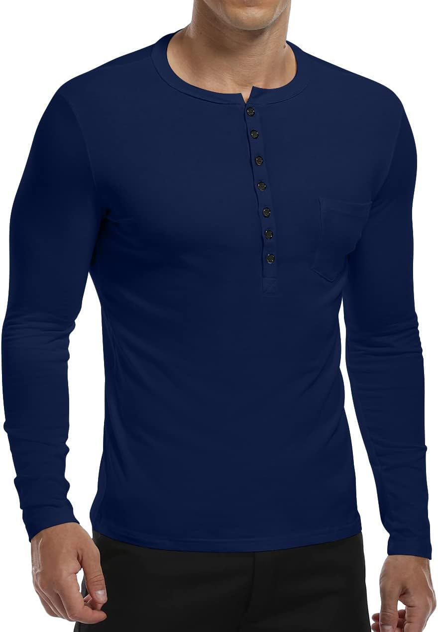 YTD Mens Casual Slim Fit Basic Henley Short Sleeve Fashion Summer T-Shirt
