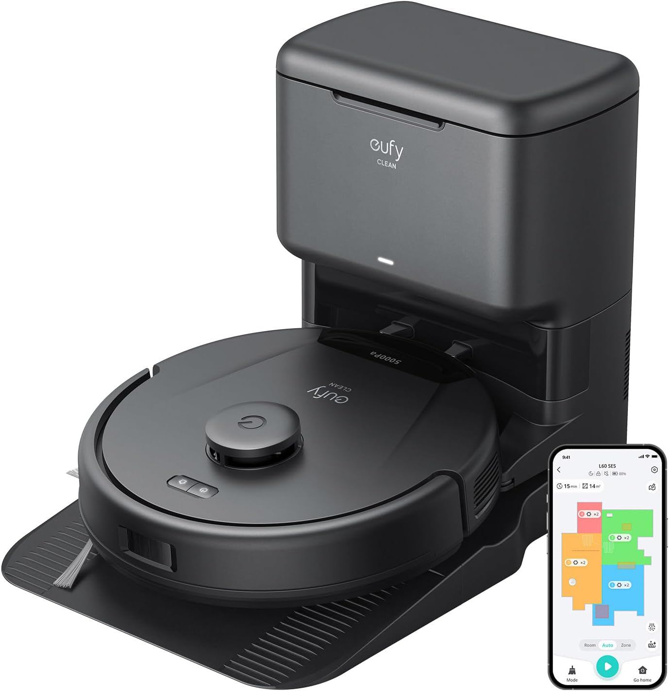 eufy Renewed L60 Robot Vacuum with Self Empty Station, Hair Detangling Technology, Up to 60 Days Hands Free Cleaning, 5,000 Pa Suction, Remove Hair, Dust