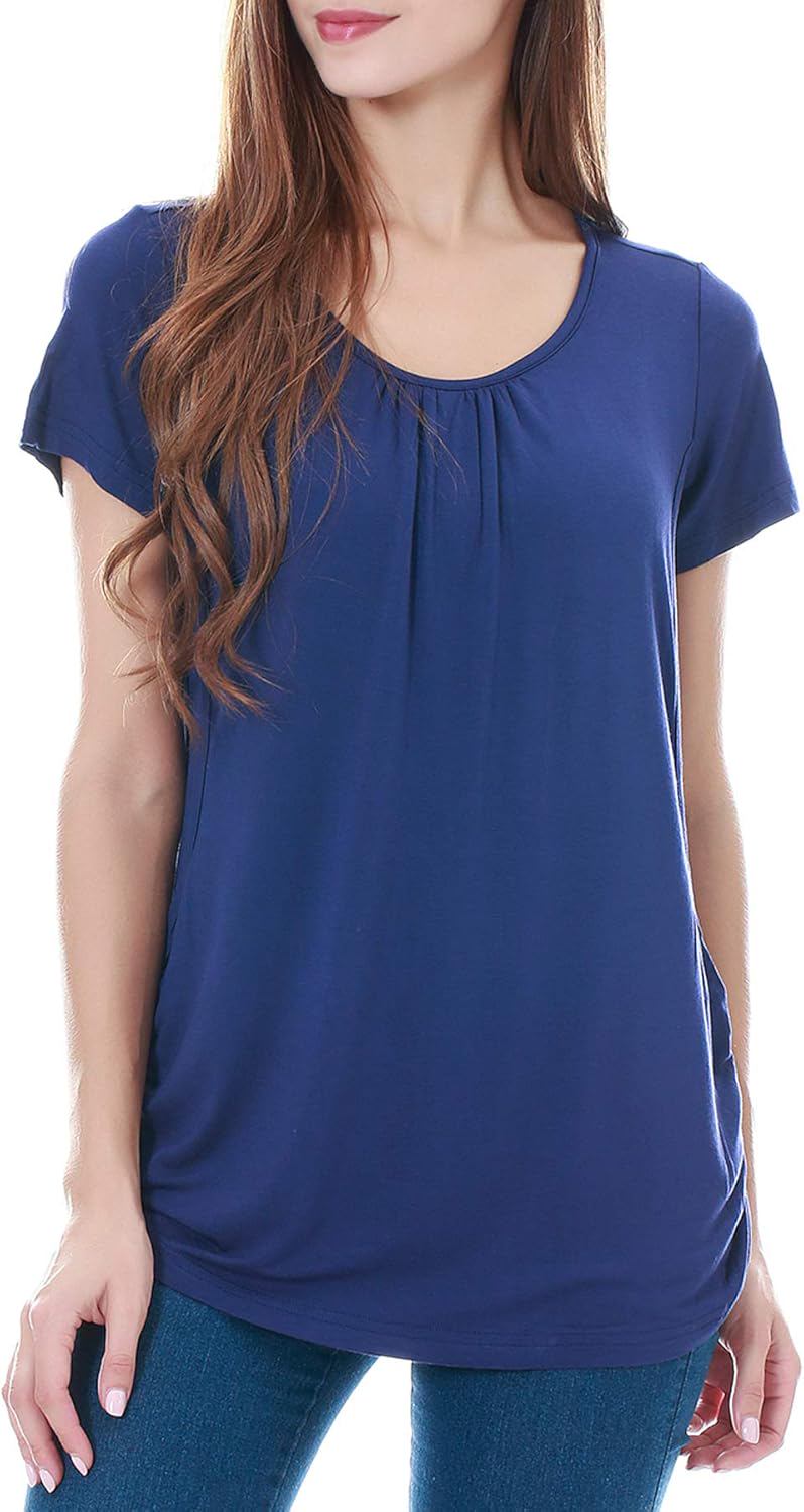 Smallshow Women's Maternity Nursing Tops Short Sleeve Modal Breastfeeding Shirt