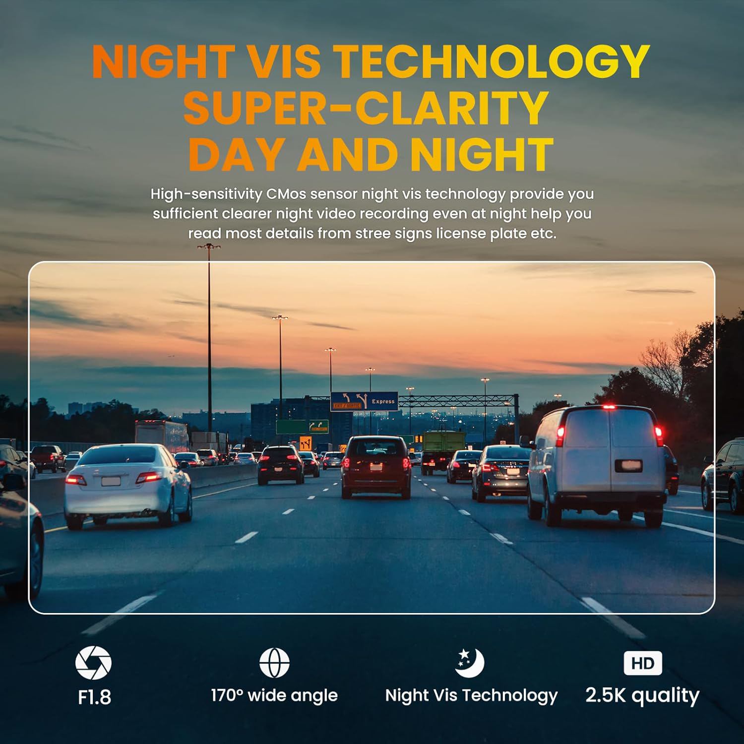 Dash cam,2.5K Dash Camera for Cars,Front Car Camera with Wi-Fi,APP Control,Night Vision,HDR,24H/7 Parking Mode,G-Sensor, Loop Recording,Support 256GB Max, Memory Card is not Included