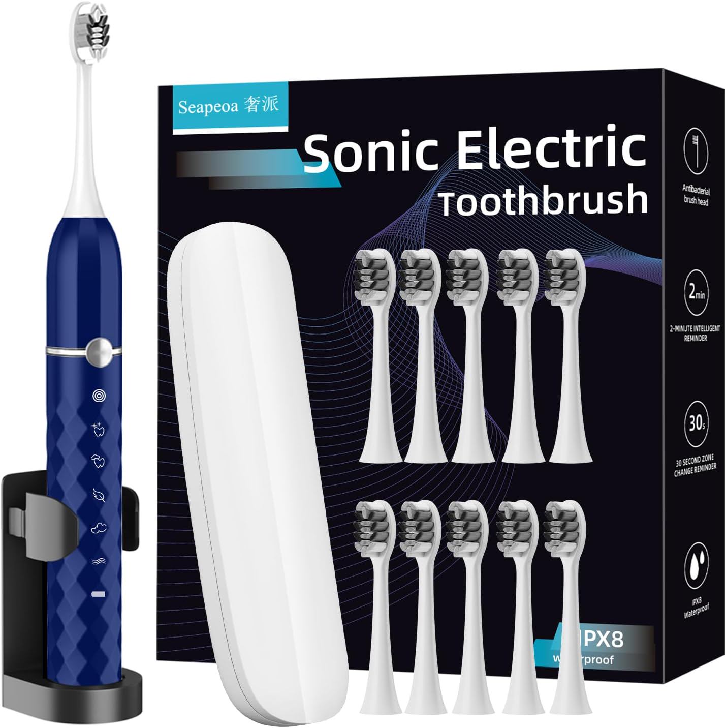 Adult and Children's Sonic Electric Toothbrush - Adult Rechargeable Electric Toothbrush with 10 Brush Heads and Travel case, 42000 VPM Motor, Built-in 2-Minute Intelligent Timer