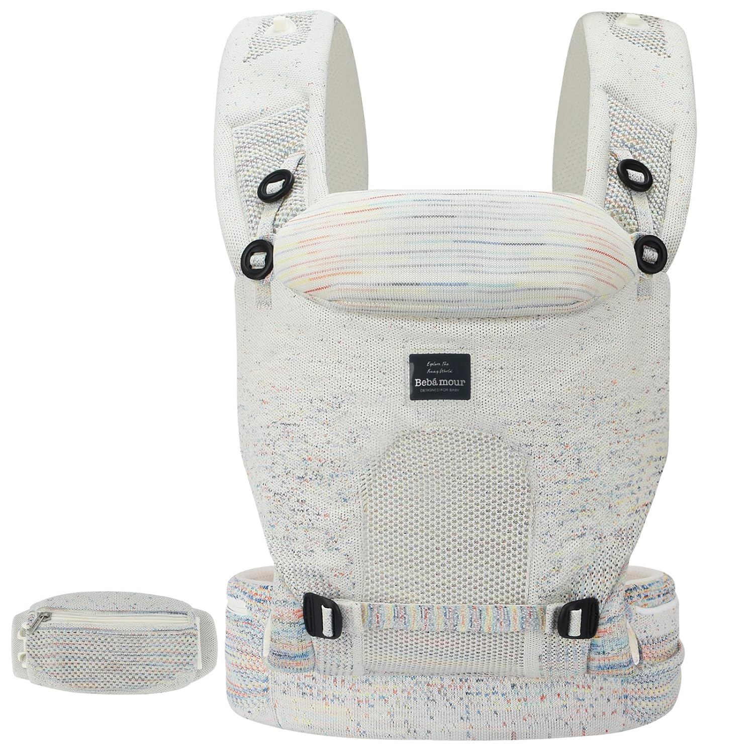 Bebamour Knit Baby Carrier Newborn to Toddler -Lightweight Baby Wrap Carrier 3-in-1 Baby Carrier Front and Back Carry (Cream,7-32 lbs)