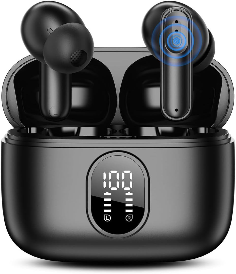 Bluetooth 5.4 Earbuds 42H Playtime | LED Display & 4 ENC Mics | IPX6 | Touch Control | Hi-Fi Sound for Sports/Office (iOS/Android/PC)