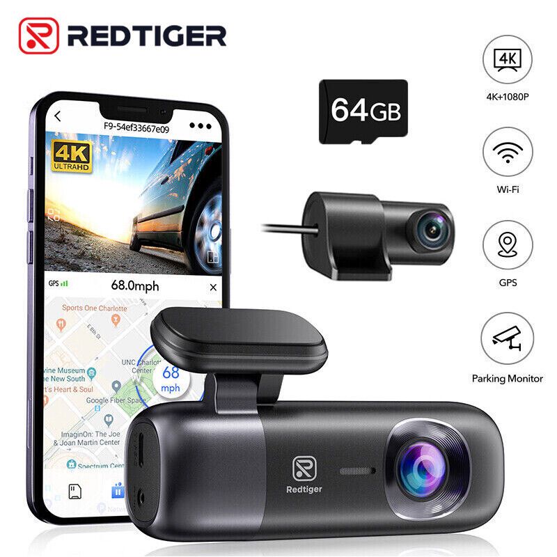 REDTIGER Dash Cam 4K Front and Rear Dash Camera WiFi GPS  with Free 64GB SD Card