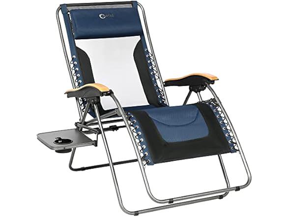 PORTAL Oversized Mesh Back Zero Gravity Reclining Patio Chairs, XL Padded Seat Folding Lounge Chair with Adjustable Pillows and Cup Holder Support 350lbs