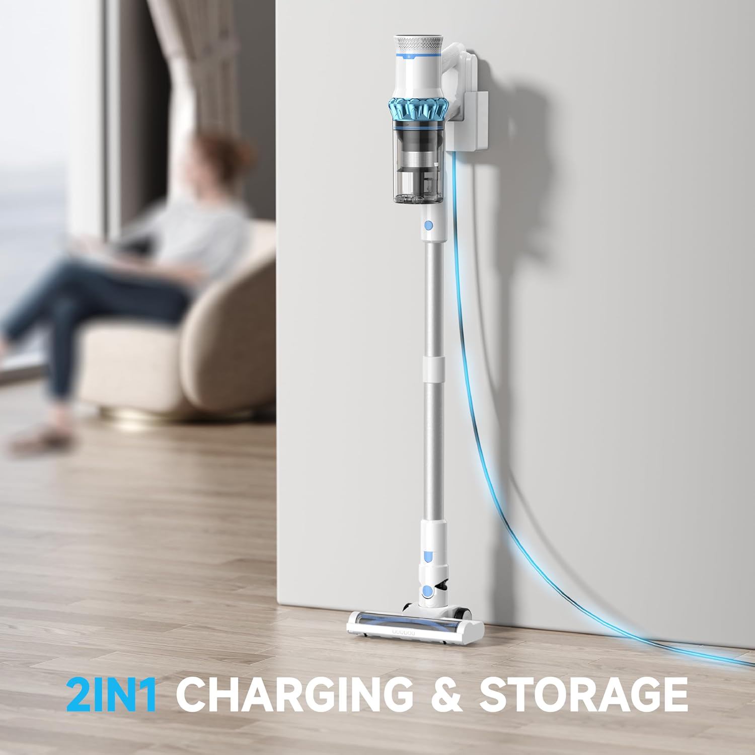 Cordless Vacuum Cleaner, 550W 45KPA 60Mins Cordless Stick Vacuum Cleaner with Touch Screen, Tangle-Free Lightweight & Detachable Battery for Pet Hair Carpet Hardwood Floor Cleaning