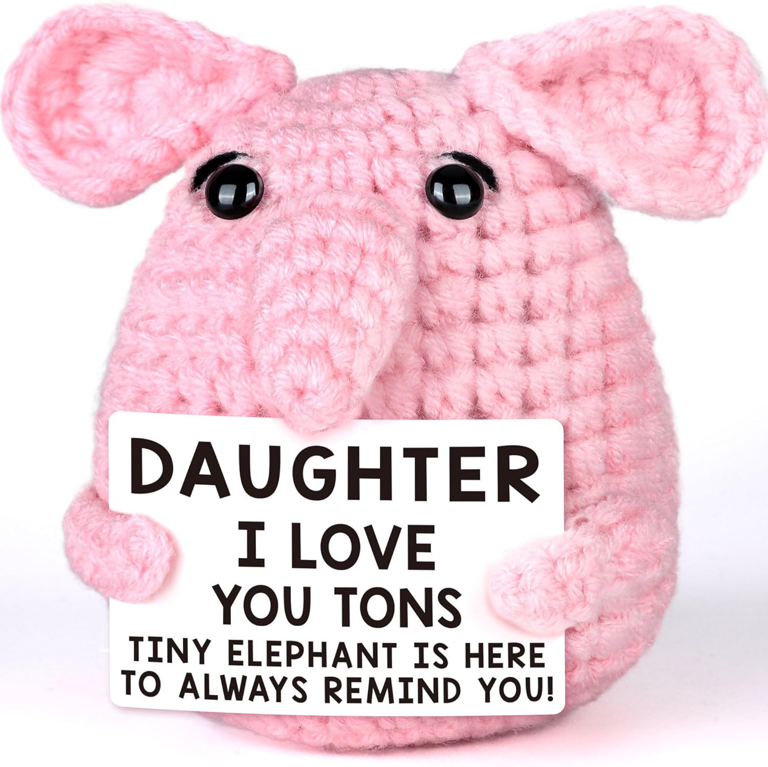 Mini Daughter Gifts for Birthday Mothers Day from Mom Dad, Handmade Crochet Funny Elephant Presents to My Daughter Graduation, I Love You Tons, Pink