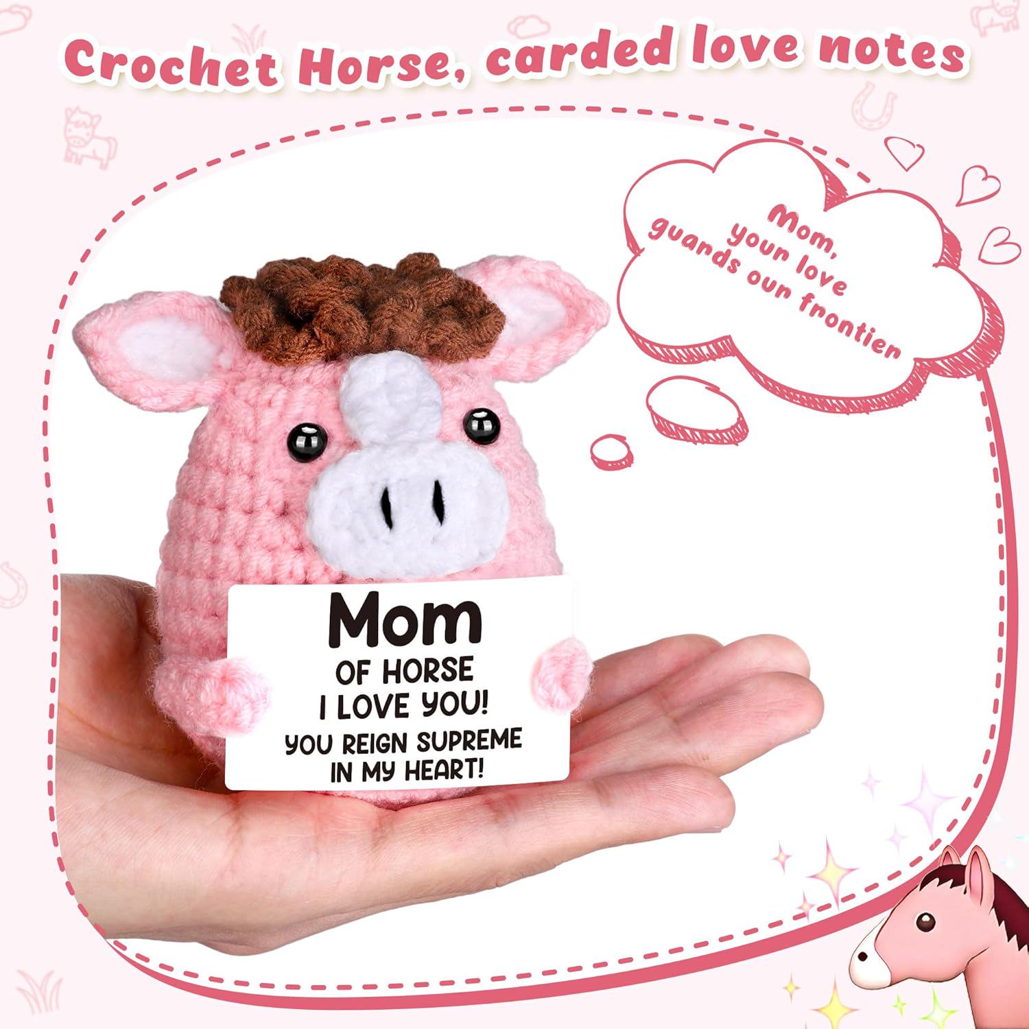 Mini Mother Gifts for Mom Birthday Mothers Day from Daughter Son, Unique Handmade Crochet Cute Horse Gift for New Mother Mama Step Mom to Be from Kids, I Love You